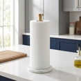 thumbnail image 6 of Standing Paper Towel Holder, Kitchen Paper Towel Tissue Holder- for Bathroom Kitchen Countertop, Standard or Jumbo-Sized Roll Paper (with Marble Base, Brushed Gold), 6 of 8