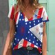 thumbnail image 3 of Camiseta informal de moda para mujer con cuello en V y manga corta con estampado de estrellas Fridja  hjk4171, 3 of 5