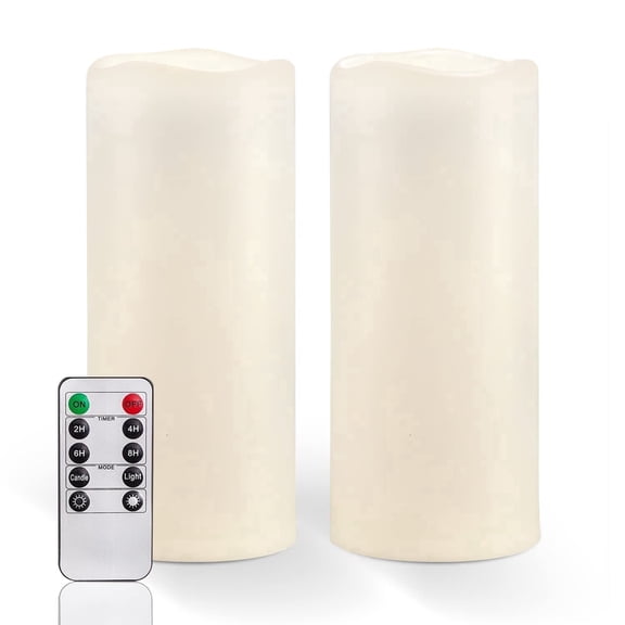 Homemory Flameless Pillar Candles, Waterproof Outdoor, Remote Control, Timer, Battery Operated, Flickering LED, Large 10 x 4 Inch, Set of 2