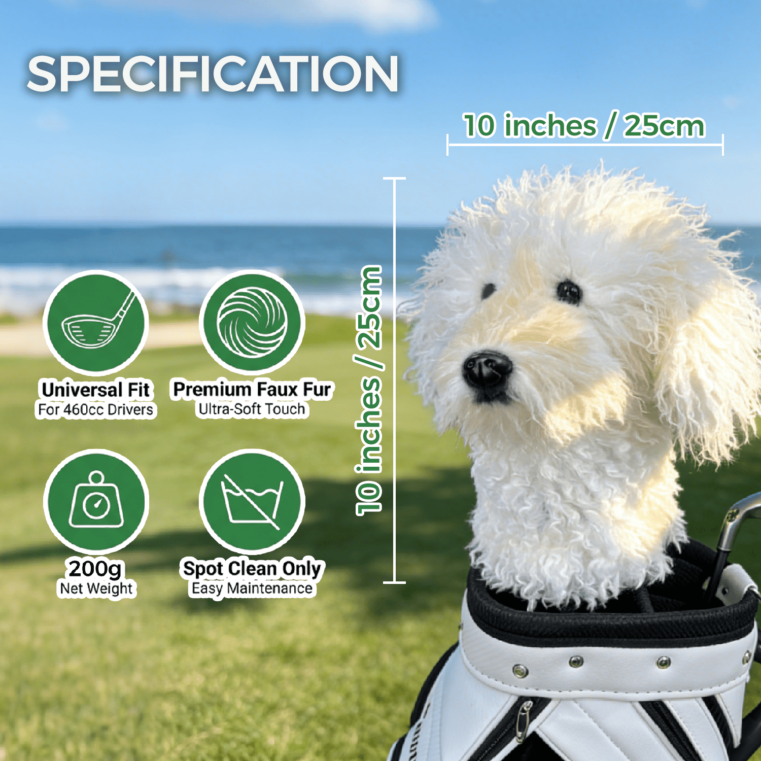 FurEverClone Doodle Golf Club Head Cover for Drivers, Soft Fleece, Water-Resistant, Off-White, 1-Pack