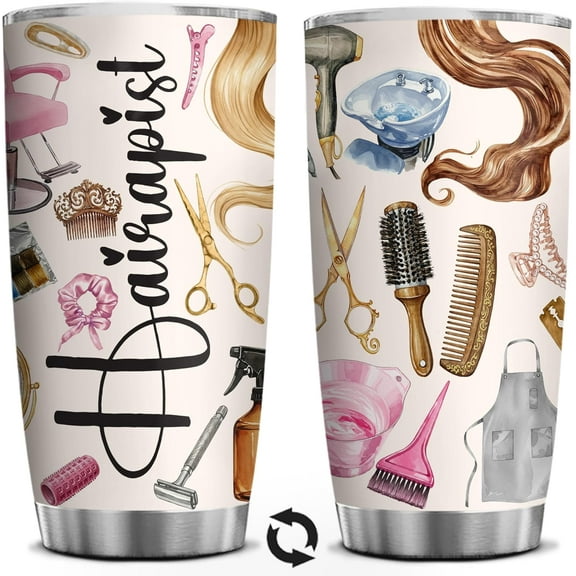 Hair Stylist Gifts for Her - Hairapist 20oz Stainless Steel Tumbler with Lid - Thank You Cup Mug for Hairdresser Cosmetology Salon Owner Beautician