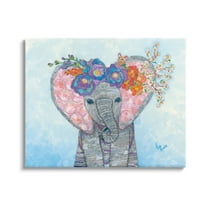 Stupell Industries Baby Elephant & Mouse Decorated Flower Blossoms Collage Painting Gallery Wrapped Canvas Print Wall Art, Design by Lisa Morales
