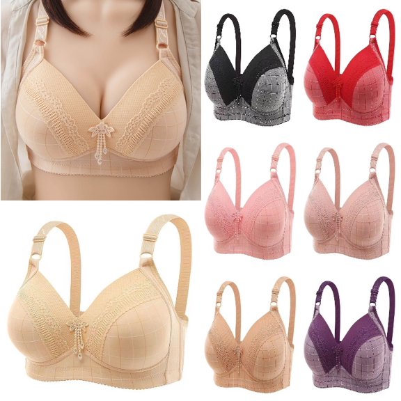 Xijirk Women Wireless Grid Bra Lace Pendant Adjustable Strap Breathable Bra for Daily Underwear,Beige,36