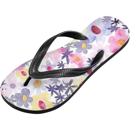 

Watercolor Flowers Flip Flop Casual Non-slip Thong Sandals for Women Men Beach Summer Slippers S (34-35) Summer Slippers
