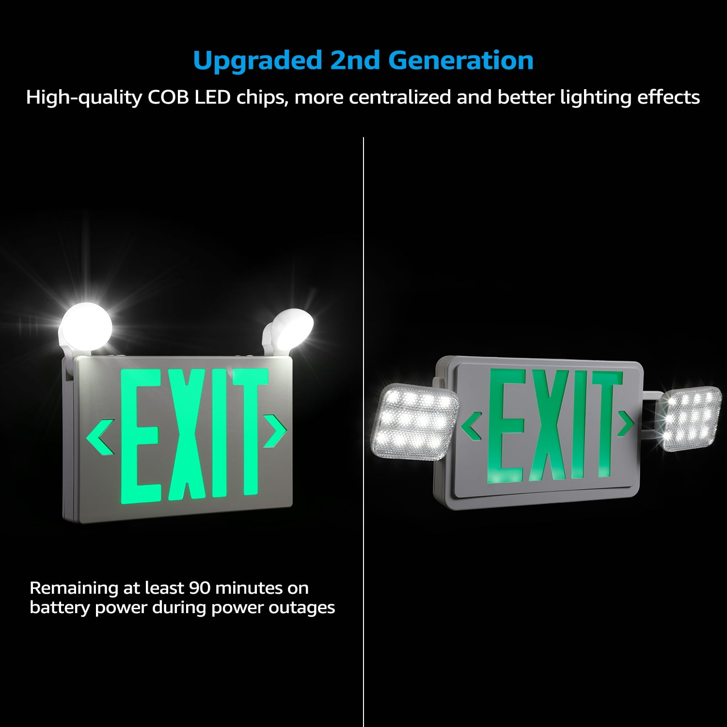8 Pack Green LED Exit Sign Emergency Lights, Double Face, UL 924 Combo Exit Light, Two Adjustable Head Emergency Exit Light, Backup Battery for Business, Commercial