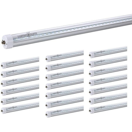 

LUMINOSUM T8/T10/T12 LED Tube Light 8 Foot 40W 80W Equivalent Single Pin FA8 Base Dual-End Power Ballast Bypass Clear Cover Cool White 6000k 20-Pack