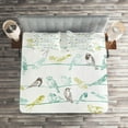 thumbnail image 2 of Ambesonne Animal Quilted Coverlet 3 Pcs, Birds Sitting on Wires, Queen Size, Pale Green Brown, 2 of 2
