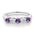 thumbnail image 2 of Gem Stone King 925 Sterling Silver Purple Amethyst and White Topaz 5-Stone Wedding Anniversary Band Ring for Women (0.91 Cttw, Gemstone February Birthstone, Size 7), 2 of 3