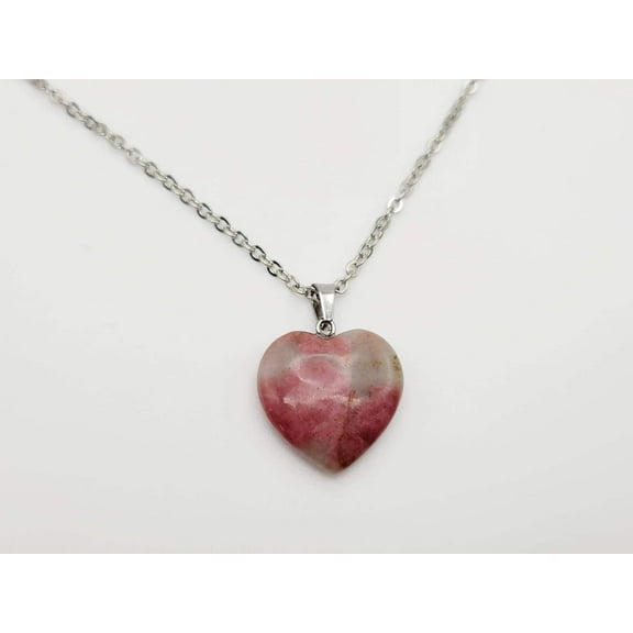 Natural Rhodonite Handmade Heart Necklace Hexagon Chain Silver