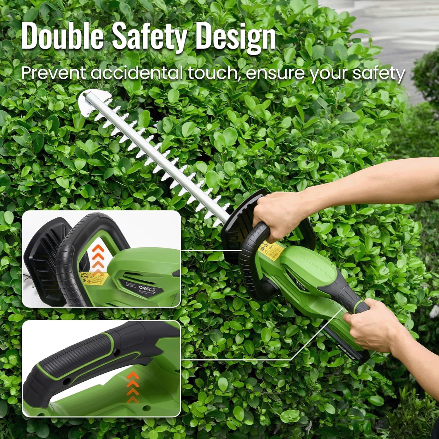 19 Inch Cordless Hedge Trimmer with 20V Battery, 1300RPM Motor for Garden Bush Shaping