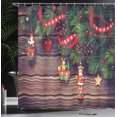 thumbnail image 4 of Ambesonne Christmas Shower Curtain, Vintage Wood, 69"Wx70"L, Green and Brown, 4 of 5