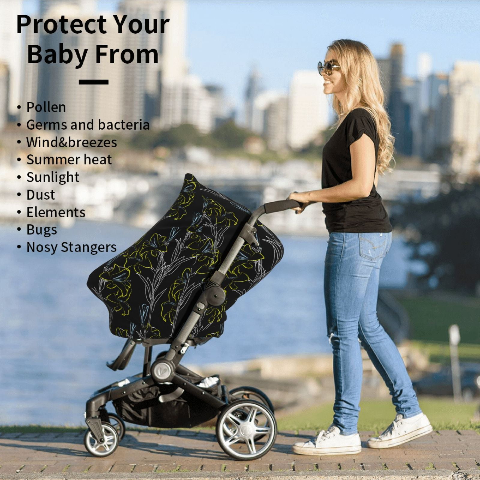 Fotbe Lilies Flowers Pattern Car Seat Covers for Babies, Nursing Breastfeeding Cover Infant Carseat Canopy, Soft Stretchy Carrier Cover