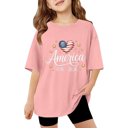 shqvo Girls July 4th T Shirts Girls Usa T Shirts Short Sleeve Eagle Patriotic Flag Shirts Plus Size Pullover 4th Of July Party Shirt