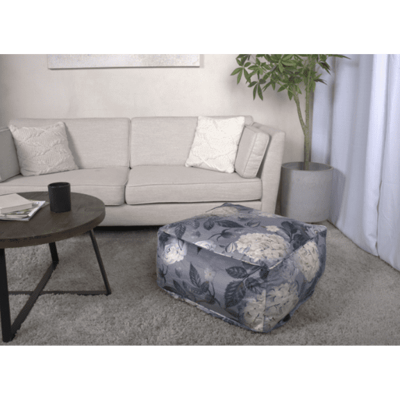 Hazel Large Square Velvet Pouf with Flower Print | Modern Decor Ottoman for Living Room & Bedroom | Luxury Comfort for Homeowners & Interior Designers