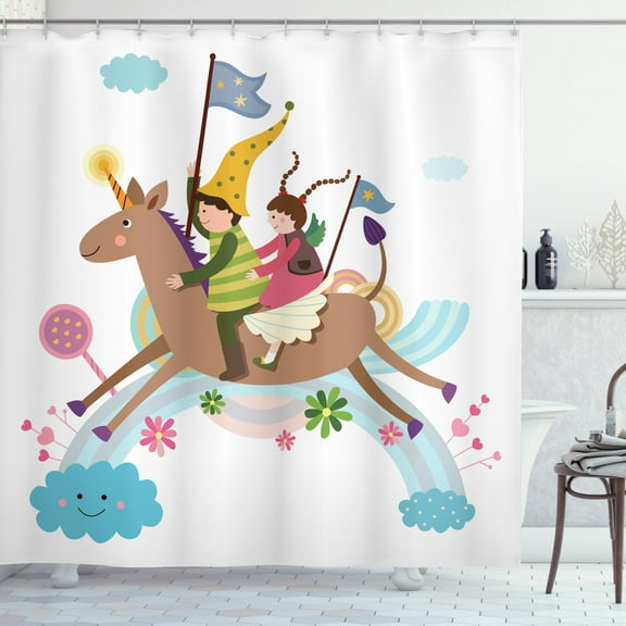 Ambesonne Donkey Shower Curtain, Cartoon Composition, 69"Wx70"L, Multicolor