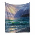 thumbnail image 1 of Nature Soft Flannel Fleece Blanket, Ocean Waves in the Morning an Sun Sky Above Mountain Foggy Horizon Surreal Scenery, Cozy Plush for Indoor and Outdoor Use, 50" x 70", Lilac Teal, by Ambesonne, 1 of 6