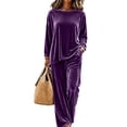 thumbnail image 2 of Womens 2 Piece Lounge Set Velvet Crewneck Long Sleeve Velour Tracksuit, 2 of 5