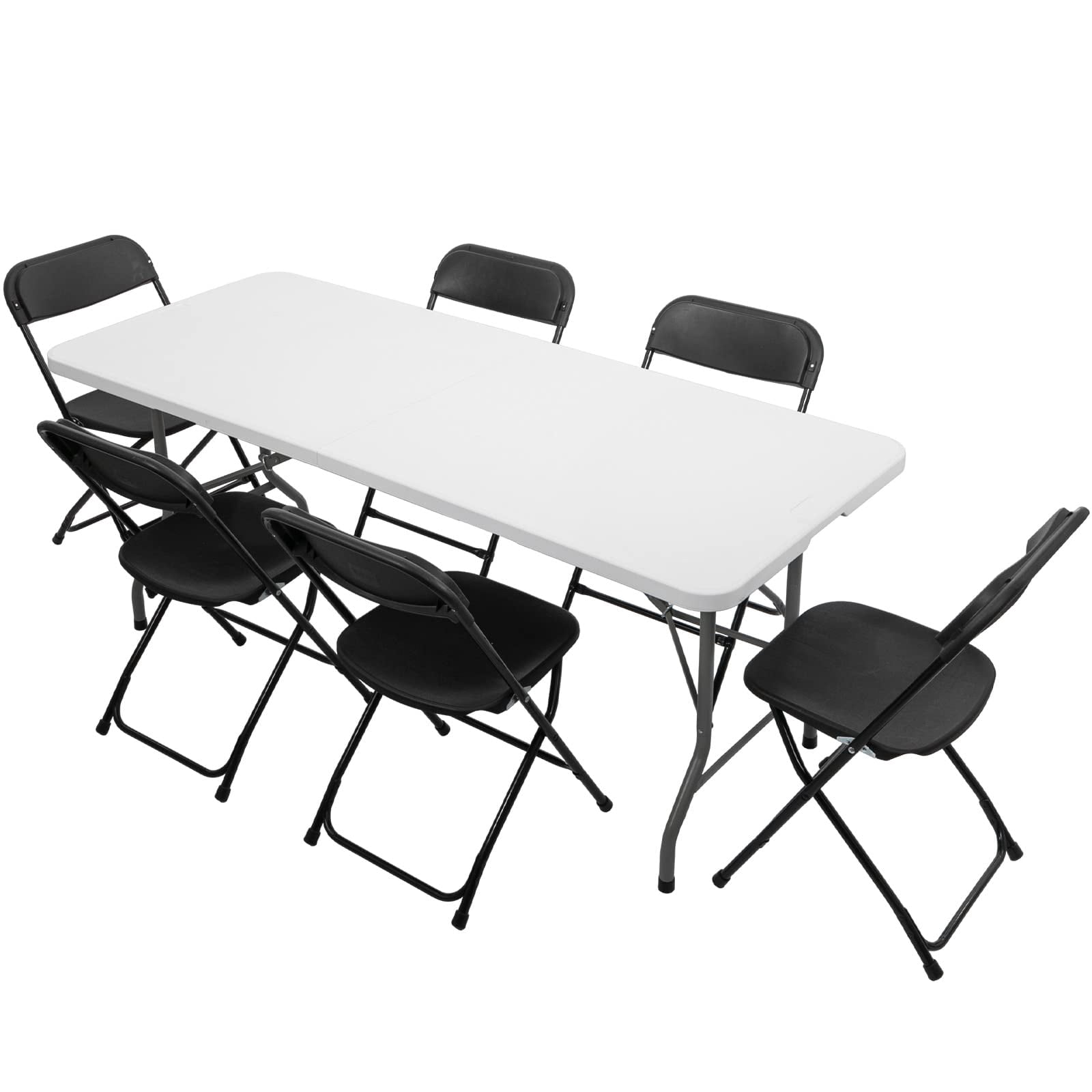 6 FT Plastic Folding Table Set with 6 Black Folding Chairs for Picnic, Event, Training, Outdoor Activities, at Home and Commercial Use