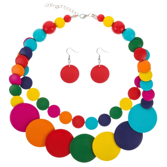 WHAMVOX Multicolor Necklace Bead for Women Wood Chip Beaded Man