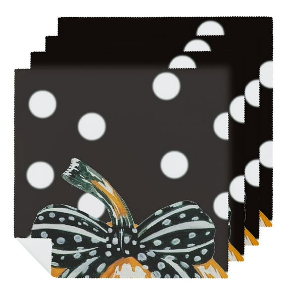 JRXY Polka Dots Pumpkin Bow Cloth Napkin Reusable Polyester Napkins for Dining Table Decor  Halloween Gift 2 PCS
