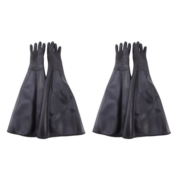 4X Gants de Sablage en Caoutchouc Noir Rayés Abrasifs pour Armoire de Sablage 65X30cm