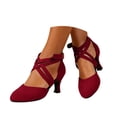 thumbnail image 6 of Strappy Heels for Women, Heels for Women, Large Size Ladies' Dance Shoes, Latin Salsa Cha Ballroom, Indoor Fabric Cross Straps, Low Heels, Comfortable and Well-Fitting, In A Variety of Colors, Red 9, 6 of 8
