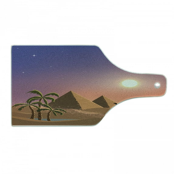 Oasis Cutting Board, Cartoon Style Illustration of a Desert Scene with a Caravan of Camels, Decorative Tempered Glass Cutting and Serving Board, in 3 Sizes, by Ambesonne