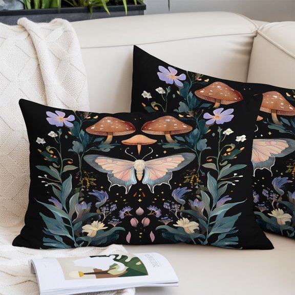 Black Butterfly Spring Pillow Protectors with Zipper Standard Size, Summer Botanical Watercolor Soft Brushed Microfiber Throw Pillow Covers, Decorative Pillowcase for Couch Sofa Bedroom 20"x26"