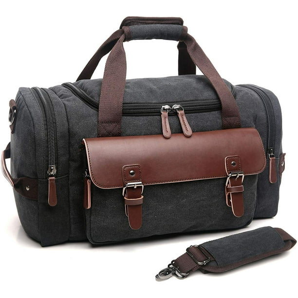 CrossLandy Canvas Gym Bag for Men Women Leather Overnight Bag Travel Carry on Duffel Sports ...