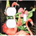 thumbnail image 4 of Metal Light Switch Plate Outlet Cover Tropical Pink Flamingo Flowers Black FGO004, 4 of 13