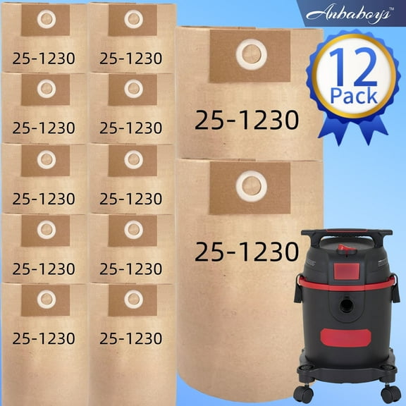 12 Pack 25-1230 High-Efficiency Disposable Filter Bag ，Compatible with Hyper Tough 25-1230 High-Efficiency Disposable Filter Bag for 3 Gallon Wet/Dry Vacuums