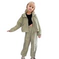 thumbnail image 2 of LOCHEX Girls 2 Piece Outfits Solid Color Long Sleeve Cargo Hoodie with Zipper Sport Coat and Jogger Pants Set Kids Clothing Sets,Green,10, 2 of 6