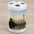 thumbnail image 1 of Landscape Ceramic Toothbrush Holder, Shanghai Skyline at Sunrise with Historical Waibaidu Bridge China Scenic Morning, Versatile Countertop for Bathroom, 4.5" X 2.7", Blue Brown, by Ambesonne, 1 of 4
