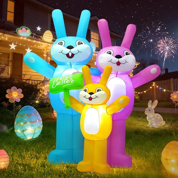 Yexmas 6FT Easter Inflatable Bunny Outdoor Decorations,Colorful Blow-Up Rabbit Family with Built-in LED Lights,Easter Decor for Yard Garden Lawn
