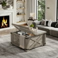 thumbnail image 6 of Romorgniz 35.7" W Square Lift Top Coffee Table Farmhouse Coffee Table with Large Hidden Storage Wooden Center Table for Living Room, Grey, 6 of 10