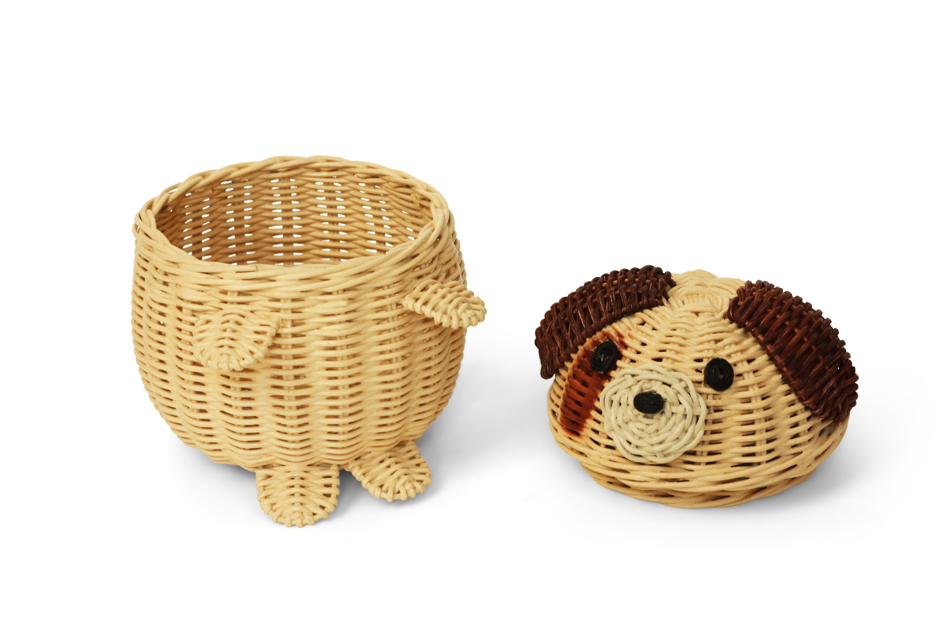 Dog Rattan Storage Basket with Lid Decorative Home Decor Hand Woven Shelf Organizer Cute Handmade Handcrafted Gift Art Decoration Artwork Wicker Puppy