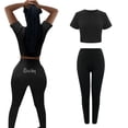 thumbnail image 1 of Mujeres de manga corta Yoga gimnasio entrenamiento Crop tapas de cintura alta Leggings pantalón compresión deportes atléticos camisas lindo carta - M METRO Sunnimix Traje de entrenamiento para mujer, 1 of 8