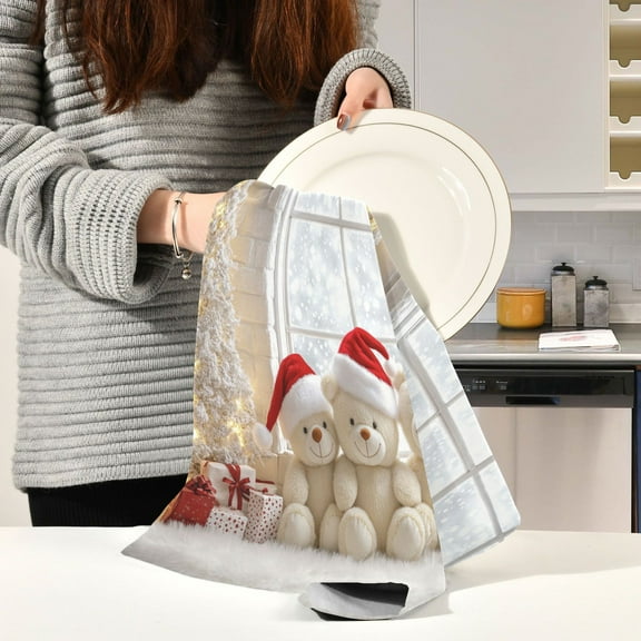 BZSMCE Kitchen Towels Creative Santa Bear Pattern Durable Kitchen Towel