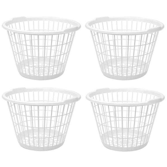 Set of 4 White Lightweight Plastic One Bushel Capacity Laundry Baskets