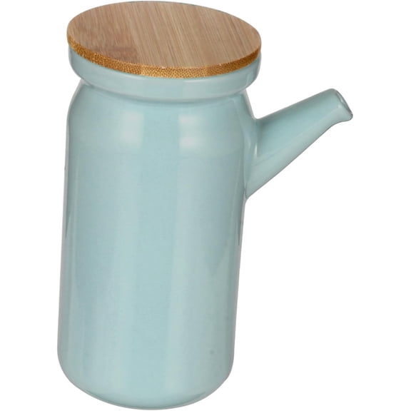 ABCISI Ceramic Oil Dispenser Bottle with Premium Wood Top, Kitchen Kettle for Olive Oil and Vinegar, Multi-purpose Seasoning Bottle for Cooking, Dishwasher Applicable, Easy to Clean, Light Green