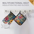 thumbnail image 4 of Yayeee Oven Mitts and Pot Holder Set of 4 Heat Resistant Kitchen Gloves Baking Hot Pad, Orange Colorful Flowers, 4 of 5
