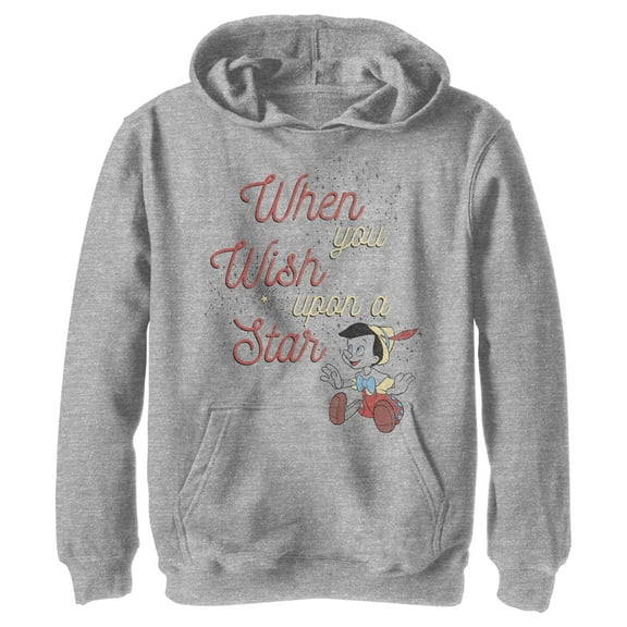 Boy's Pinocchio When You Wish Upon a Star Pull Over Hoodie Athletic Heather Large