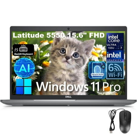 Dell Latitude 5550 Business AI Laptop, 15.6" FHD Computer, Intel 12-Core Ultra 7 155U (Beat i7-1355U), 8GB DDR5 RAM, 128GB PCIe SSD, WiFi 6, Backlit KB, Fingerprint Reader, Windows 11 Pro