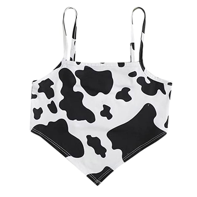 Chaleco sin mangas con estampado de vaca de un hombro para mujer, blusa sin mangas, camisola, camisetas sin mangas Pompotops lopia990383