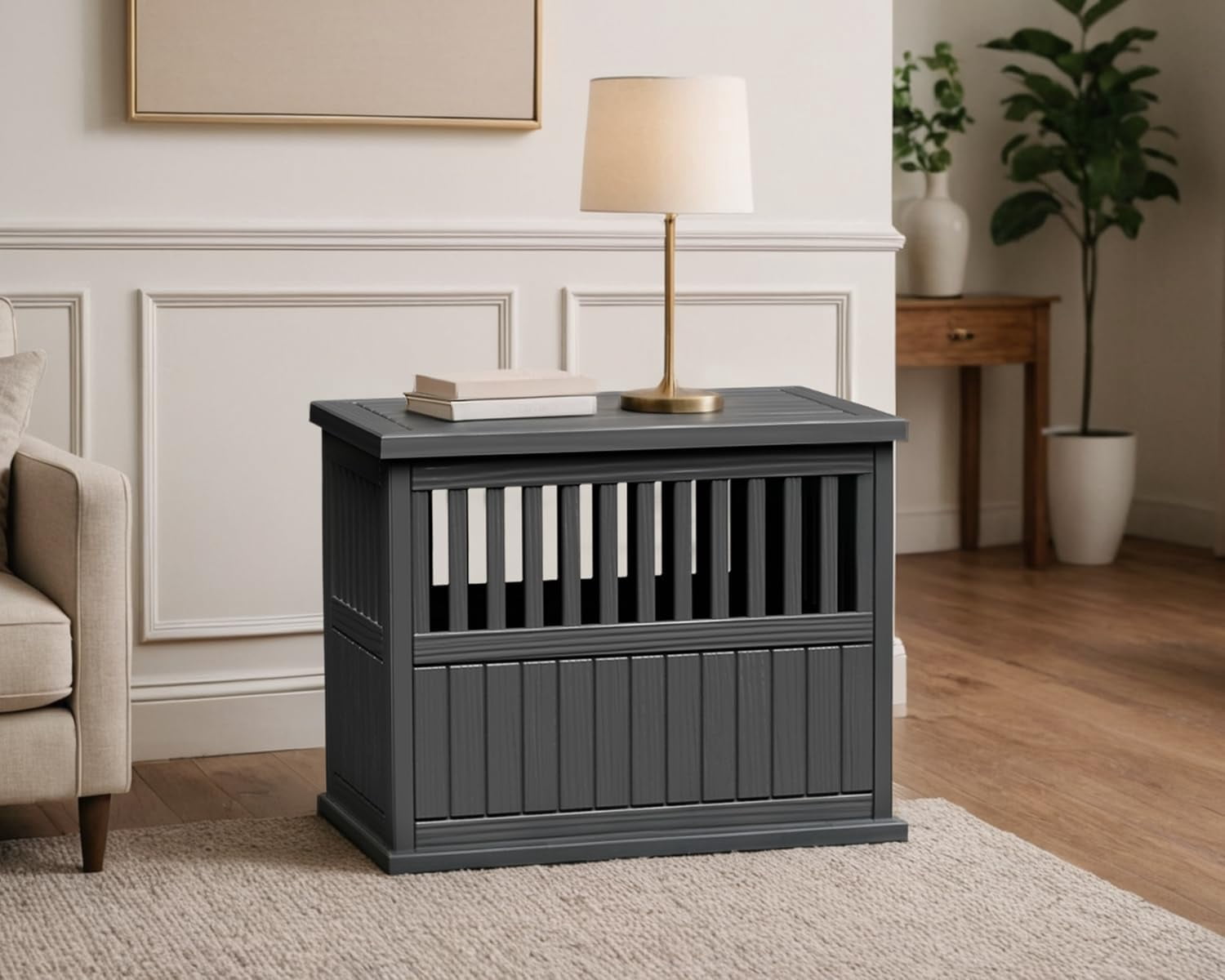 Dog Crate Furniture for Small to Medium Dogs,Decorative Resin Kennel Indoor,Multifunctional Dog Crate with Locking Buckle,End Table,Durable and Sturdy(Black 29.65 * 21.34 * 25.28)