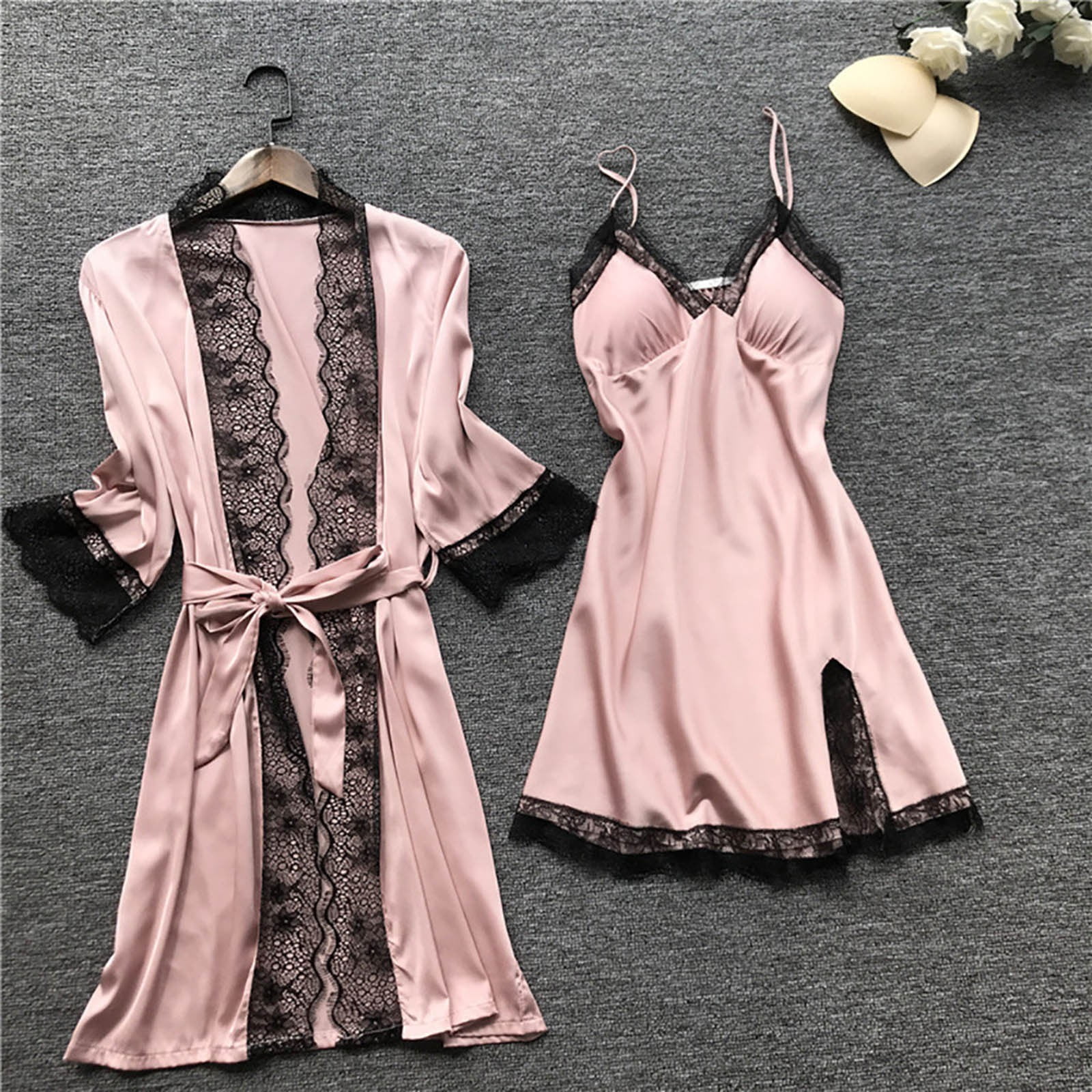 Xysaqa Pajamas for Women Silk Pajama Set 4pcs Cami Top