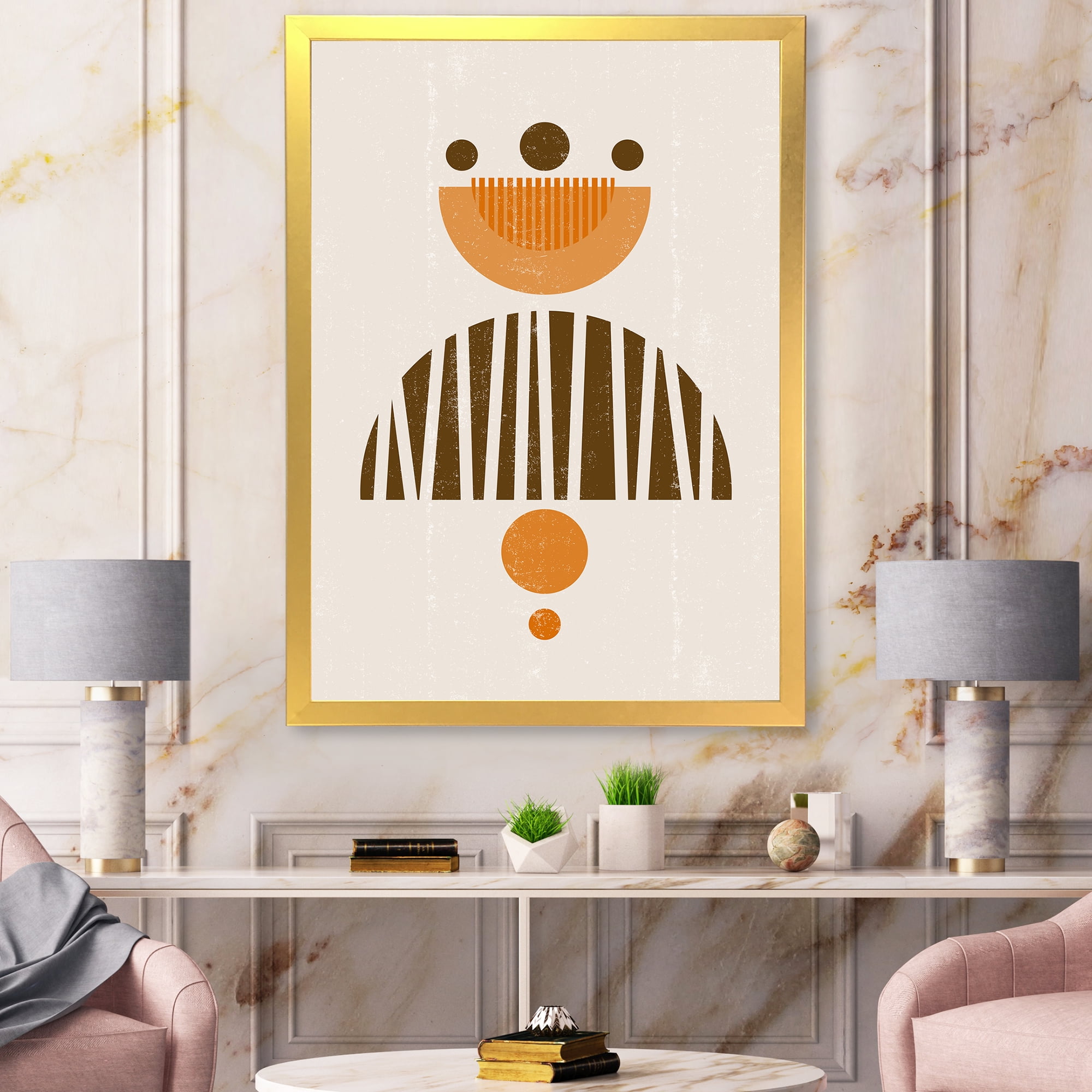 Designart 'Abstract Minimal Moon and Sun In Earth Tones IV' Modern Framed Art Print
