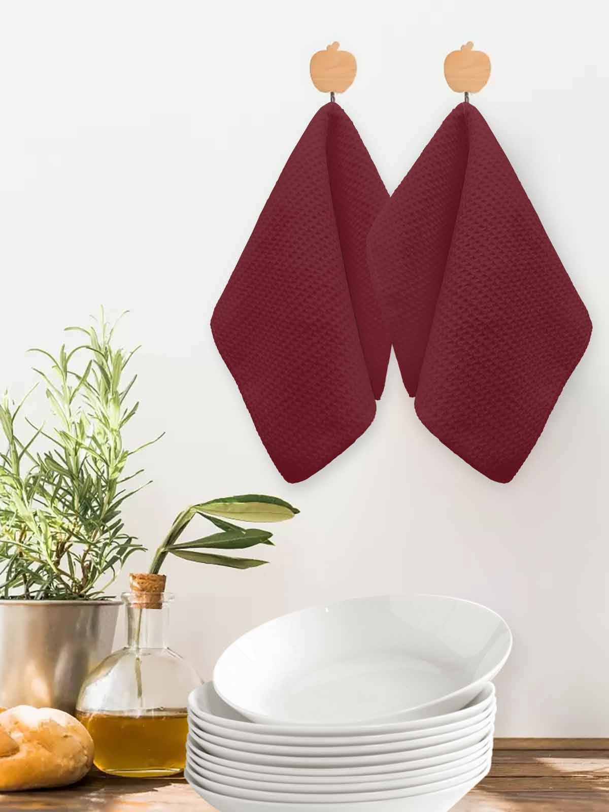 Pure Red Wine Dish Towels Set, Waffle Weave Kitchen Towels 4 Pieces, Simple Solid Color Microfiber Hair Face Bath Tea Towel Absorbent Quick Drying Cleaning Dish Cloths, 12"x12"
