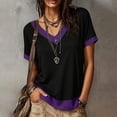 thumbnail image 2 of ClodeEU Women's V-Neck Color Block Short Sleeve T-Shirt,Casual Loose Fit Top Purple,Women's Plus XXXXXL, 2 of 9