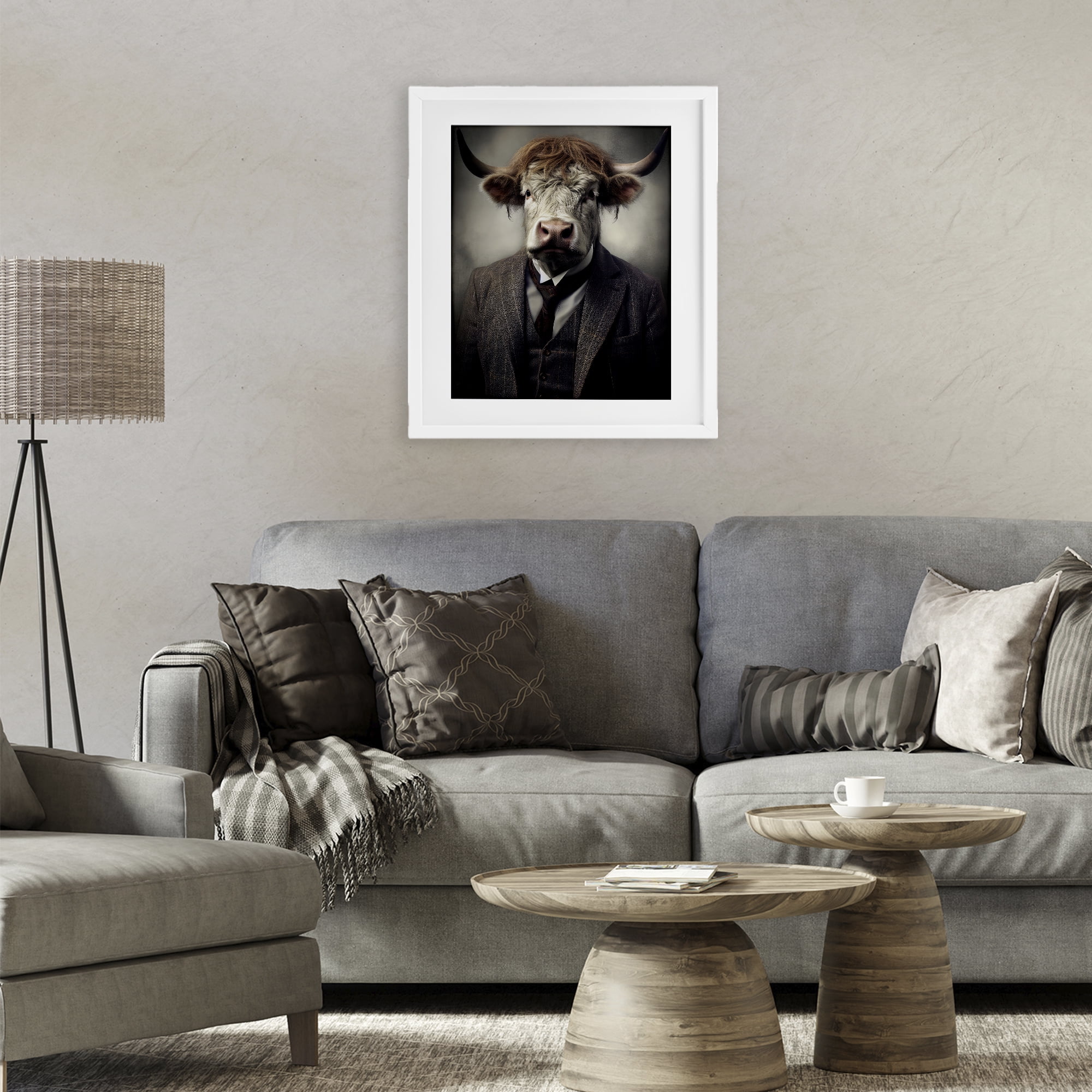 Stupell Industries Sophisticated Bull Portrait White Framed Print Under Glass, design by Ray Powers